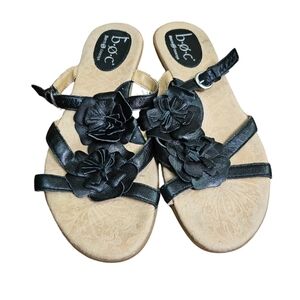boc Black Leather Slides Sandals Flower Size 8